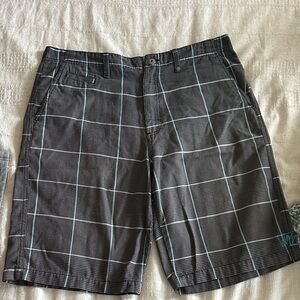 Men's Black and Turquoise Checkered Shorts